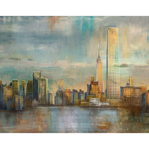 City Skyline White Modern Wood Framed Art Print by Nan