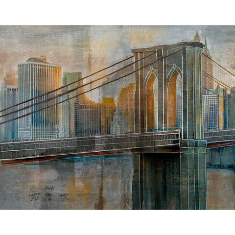 Brooklyn Bridge White Modern Wood Framed Art Print by Nan