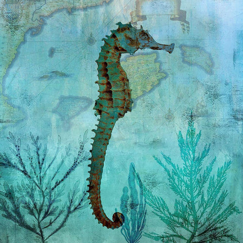 Pacific Seahorse Black Modern Wood Framed Art Print with Double Matting by Nan