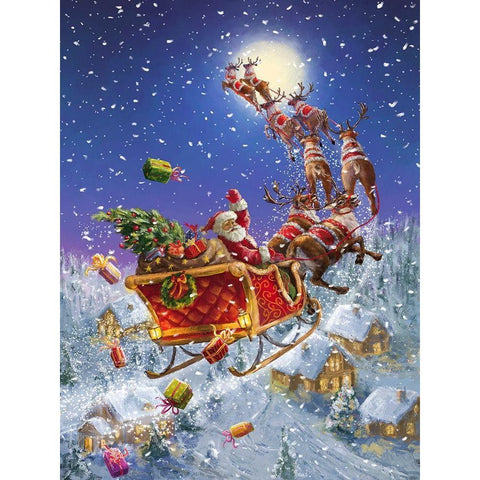 Santas Sleigh Gold Ornate Wood Framed Art Print with Double Matting by Corti, Marcello