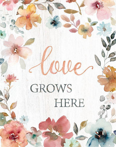 Love Grows Here White Modern Wood Framed Art Print with Double Matting by Robinson, Carol