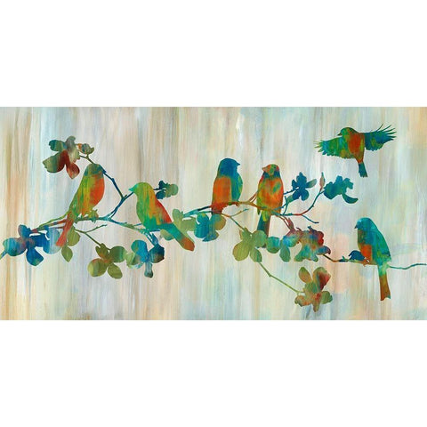 Birds on Branch Black Modern Wood Framed Art Print with Double Matting by Nan