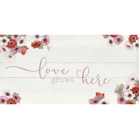 Love Grows Here White Modern Wood Framed Art Print by Swatland, Sally