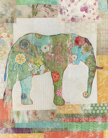 Elephant Montage White Modern Wood Framed Art Print with Double Matting by Tava Studios