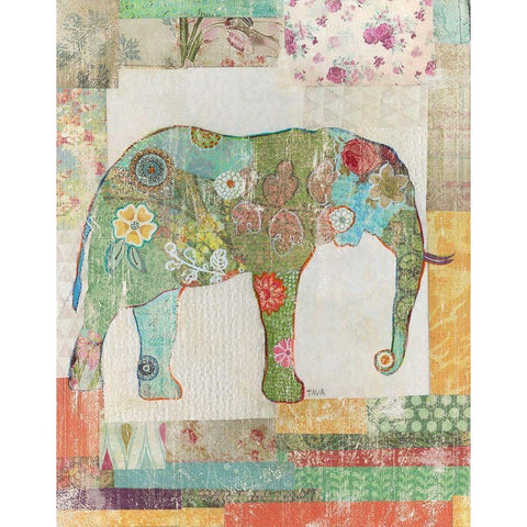 Elephant Montage Black Modern Wood Framed Art Print with Double Matting by Tava Studios