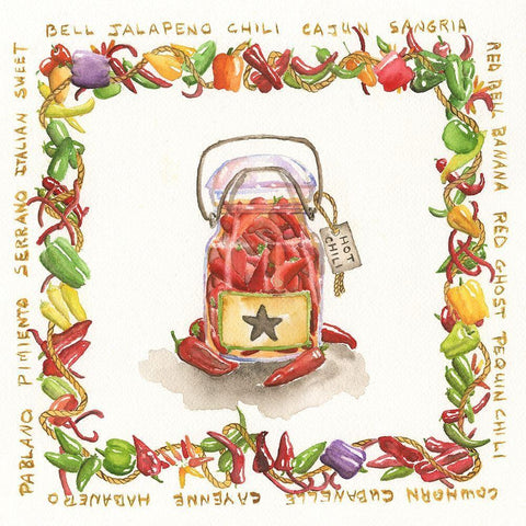 Hot Chili Medley White Modern Wood Framed Art Print with Double Matting by Halm, Carol