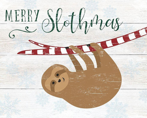 Merry Slothmas White Modern Wood Framed Art Print with Double Matting by CAD Designs