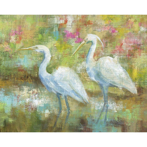 Egret Tapestry Gold Ornate Wood Framed Art Print with Double Matting by Nan