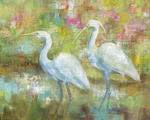 Egret Tapestry White Modern Wood Framed Art Print with Double Matting by Nan