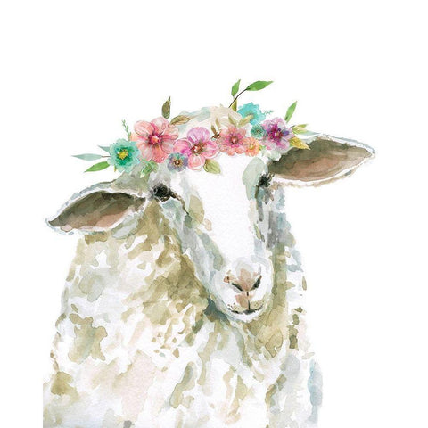 Flower Crown Sheep White Modern Wood Framed Art Print by Robinson, Carol