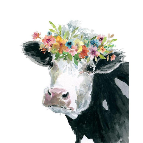 Flower Crown Cow Gold Ornate Wood Framed Art Print with Double Matting by Robinson, Carol