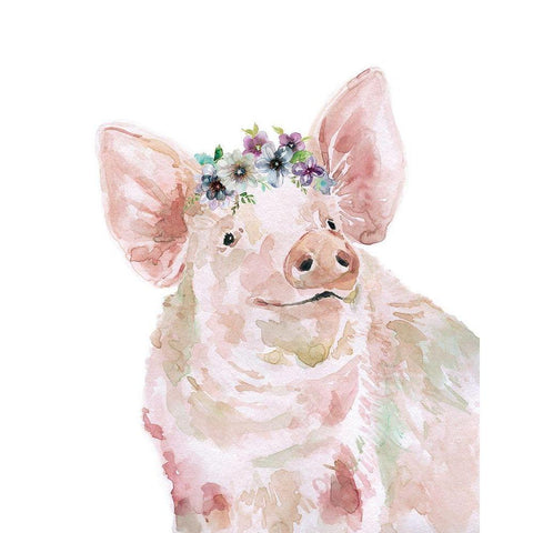 Flower Crown Pig Black Modern Wood Framed Art Print with Double Matting by Robinson, Carol