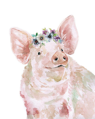 Flower Crown Pig Black Ornate Wood Framed Art Print with Double Matting by Robinson, Carol