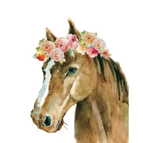 Flower Crown Horse Black Modern Wood Framed Art Print with Double Matting by Robinson, Carol