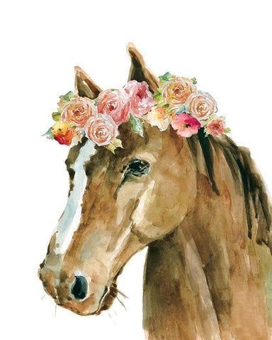 Flower Crown Horse Black Ornate Wood Framed Art Print with Double Matting by Robinson, Carol