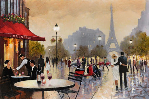 Paris Stroll White Modern Wood Framed Art Print with Double Matting by Orme, E. Anthony