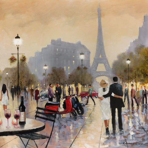 Paris Twilight White Modern Wood Framed Art Print with Double Matting by Orme, E. Anthony