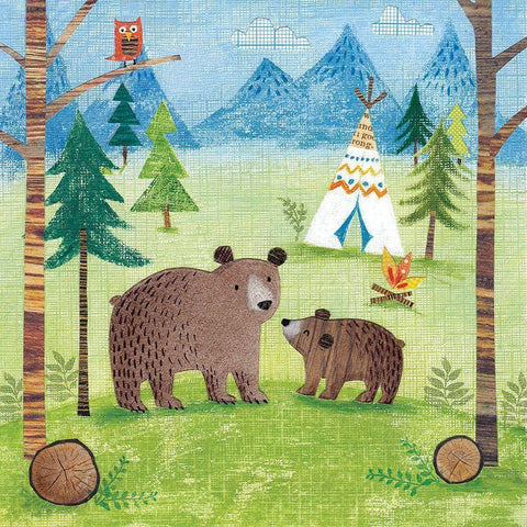 Woodland Family Bears White Modern Wood Framed Art Print by Cave, Joanne