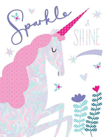 Sparkle Unicorn Black Ornate Wood Framed Art Print with Double Matting by Pepper, Charlotte