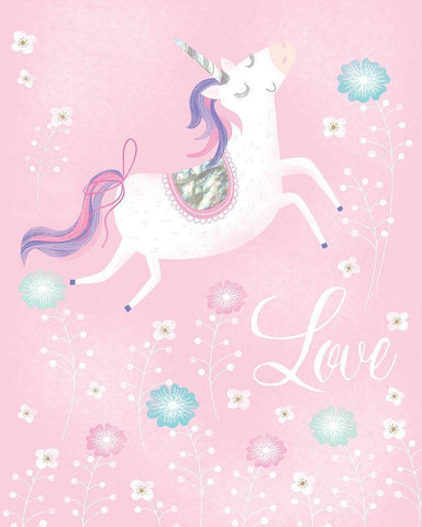 Love Unicorn White Modern Wood Framed Art Print with Double Matting by Hanton, Sophie