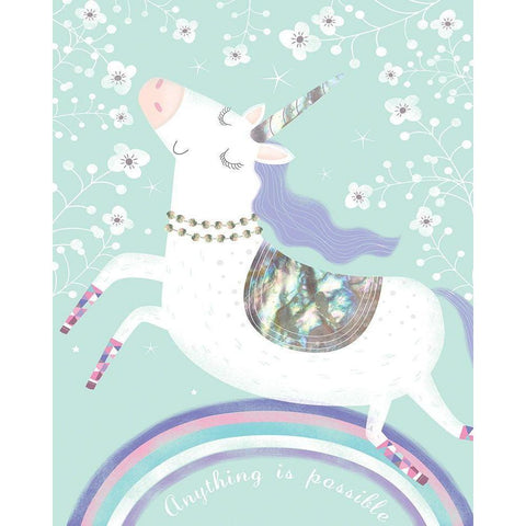 Rainbow Unicorn White Modern Wood Framed Art Print by Hanton, Sophie