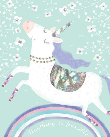 Rainbow Unicorn White Modern Wood Framed Art Print with Double Matting by Hanton, Sophie