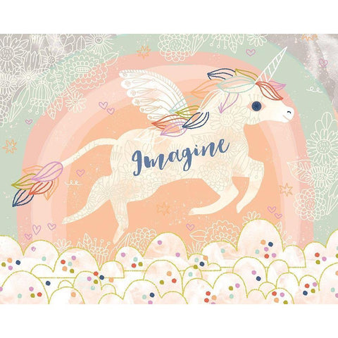 Imagine Unicorn Gold Ornate Wood Framed Art Print with Double Matting by Doyle, Lizzy