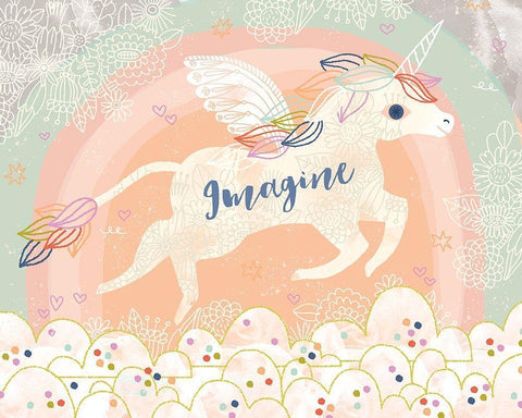 Imagine Unicorn Black Ornate Wood Framed Art Print with Double Matting by Doyle, Lizzy