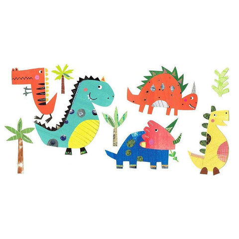 Dino Party Black Modern Wood Framed Art Print with Double Matting by Pope, Kate and Elizabeth