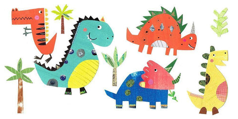 Dino Party White Modern Wood Framed Art Print with Double Matting by Pope, Kate and Elizabeth