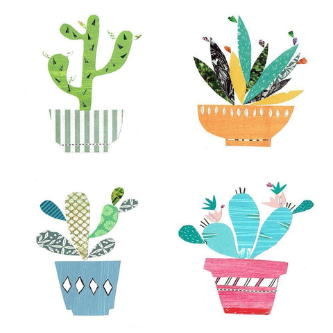 Cute Cacti White Modern Wood Framed Art Print with Double Matting by Pope, Kate and Elizabeth