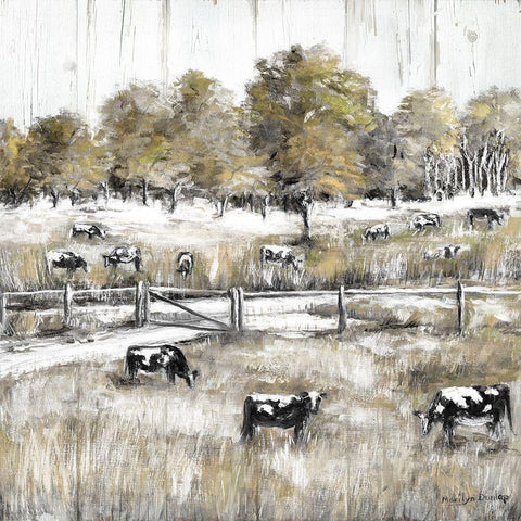 Lazy Grazing Gold Ornate Wood Framed Art Print with Double Matting by Dunlap, Marilyn