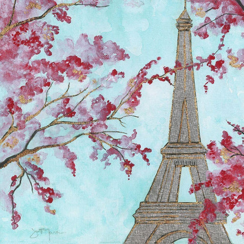 Springtime In Paris Black Modern Wood Framed Art Print with Double Matting by Tava Studios