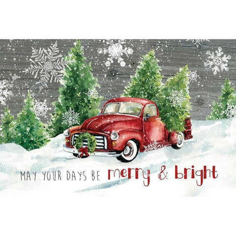 Merry and Bright Christmas Truck Black Modern Wood Framed Art Print with Double Matting by Robinson, Carol