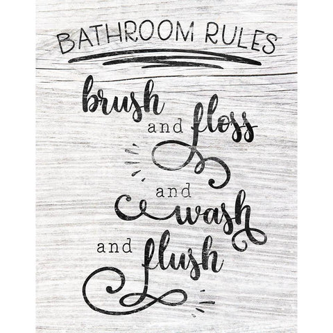 Bathroom Rules White Modern Wood Framed Art Print by CAD Designs