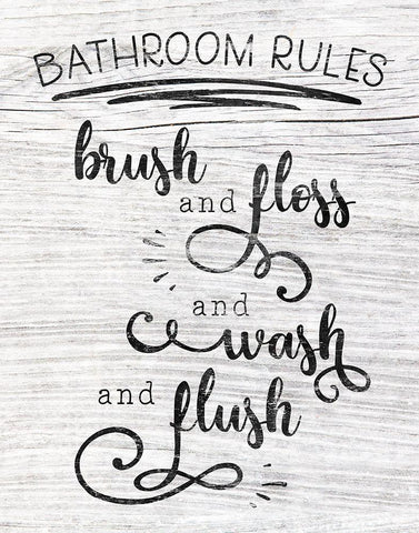 Bathroom Rules White Modern Wood Framed Art Print with Double Matting by CAD Designs