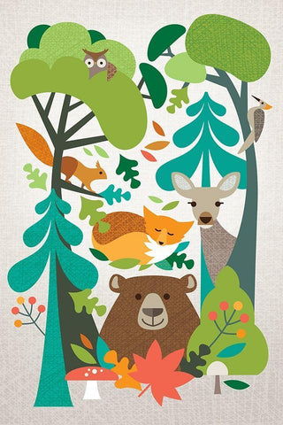 Woodland Friends White Modern Wood Framed Art Print with Double Matting by Shufflebotham, Amanda