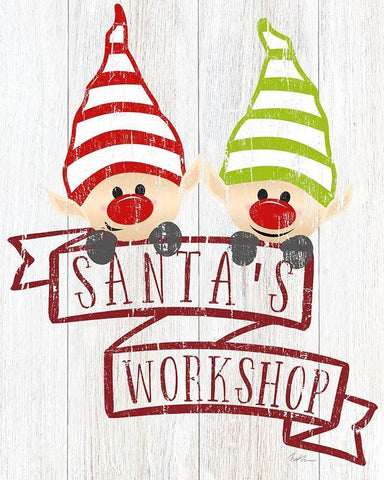 Santas Workshop Black Ornate Wood Framed Art Print with Double Matting by Carpentieri, Natalie