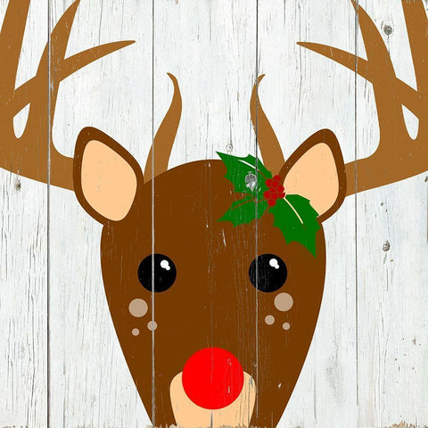 Holly Reindeer Black Ornate Wood Framed Art Print with Double Matting by Santiago, Daniela