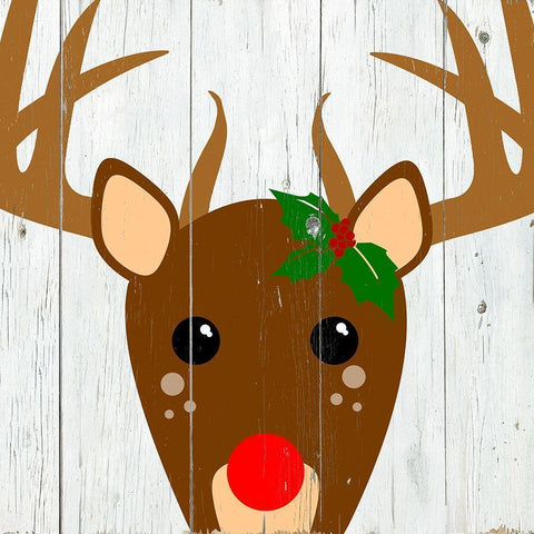 Holly Reindeer White Modern Wood Framed Art Print by Santiago, Daniela