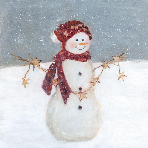 Starry Snowman White Modern Wood Framed Art Print with Double Matting by Swatland, Sally