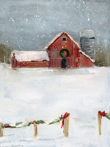 Christmas on the Farm II Black Ornate Wood Framed Art Print with Double Matting by Swatland, Sally