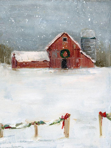 Christmas on the Farm II White Modern Wood Framed Art Print with Double Matting by Swatland, Sally