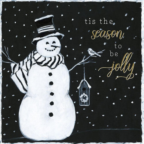 Tis the Season Snowman Black Modern Wood Framed Art Print with Double Matting by Swatland, Sally