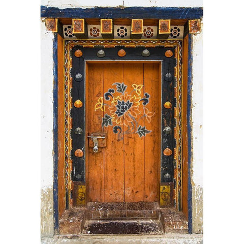 Bhutan Door Gold Ornate Wood Framed Art Print with Double Matting by Runkel, Michael