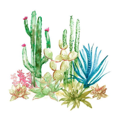 Cactus Vignette I White Modern Wood Framed Art Print with Double Matting by Nan