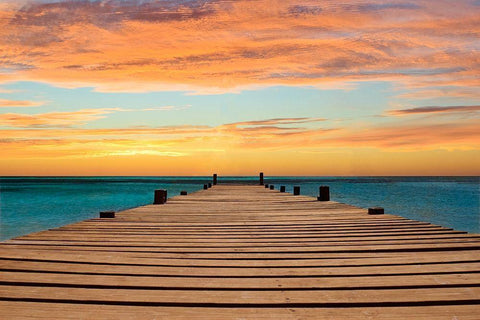 Aruba Sundown White Modern Wood Framed Art Print with Double Matting by Carpentieri, Natalie