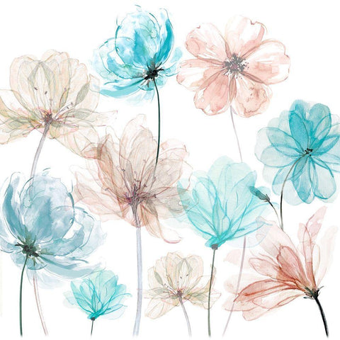 Blush and Blue White Modern Wood Framed Art Print with Double Matting by Robinson, Carol