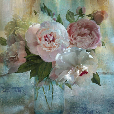 Peony Bouquet I Gold Ornate Wood Framed Art Print with Double Matting by Nan