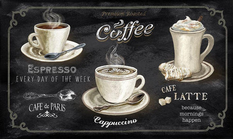 Coffee Trio White Modern Wood Framed Art Print with Double Matting by Knutsen, Conrad